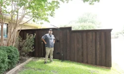 6 ft step-down Japanese cedar board-on-board fence with cap and trim, prestained dark walnut